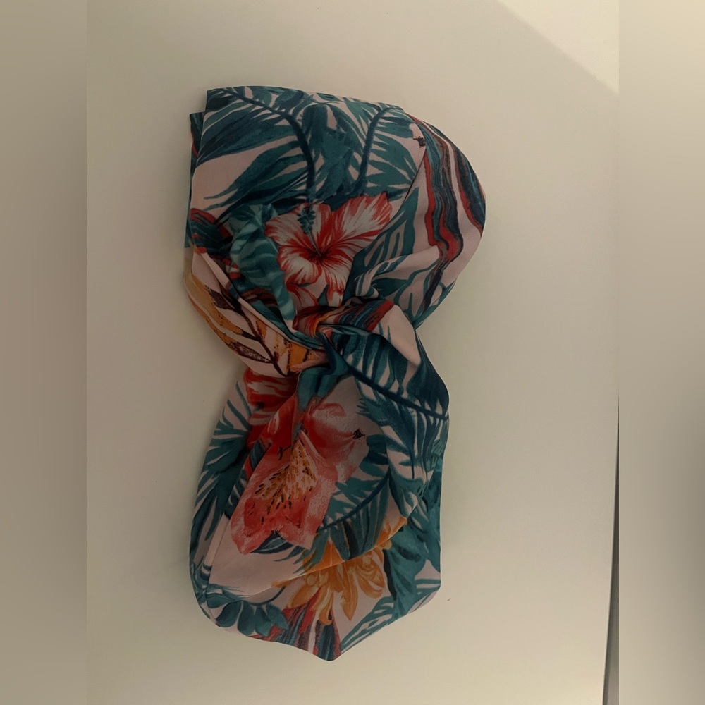 Ara Tropical Floral Hair Scarf - Teal, Pink, Orange